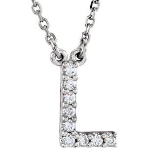 Collar de 16" con diamantes blancos de 14 quilates con inicial L .08 CTW